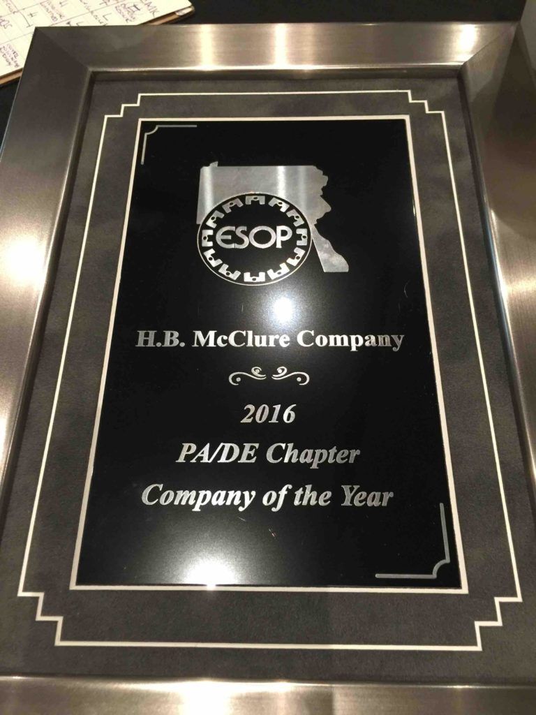 2016 ESOP Company of the Year Award for PA/DE Chapter HB McClure