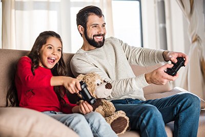 Family enjoying heating indoors