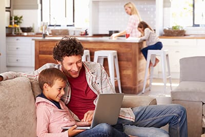 Family enjoying heating in home